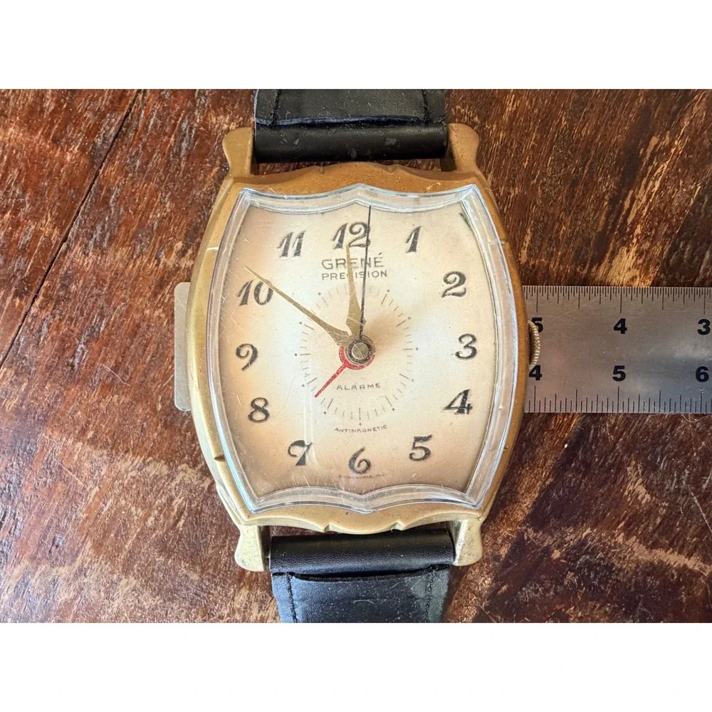 Vintage Grene' Precision Timeworks Wristwatch Desk Table Alarm Clock